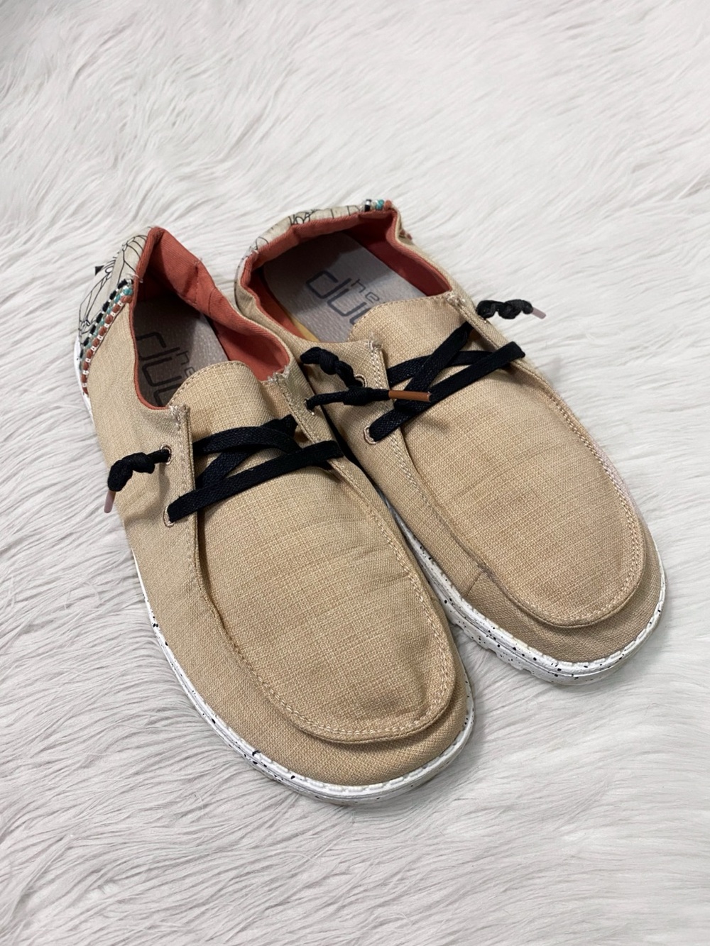 Hey Dude Wendy Rose Flower Low Top Moc Cream Cotton Canvas Slip On Shoes 9